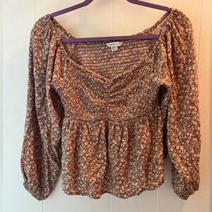 American Eagle Floral Smocked Off the Shoulder Blouse Top Sz M Peasant Viscose